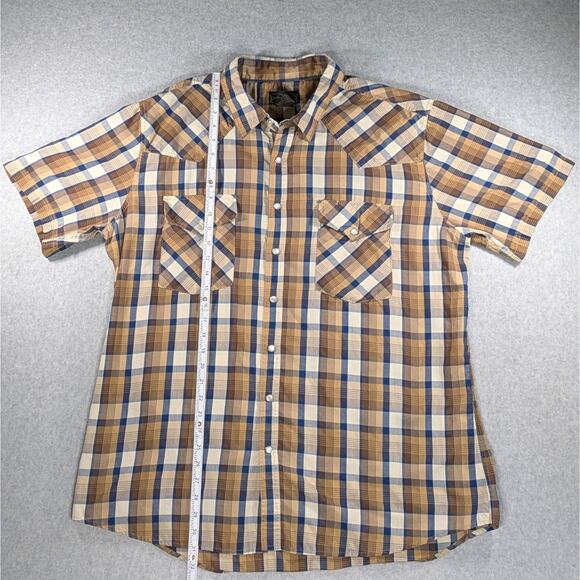 High Noon Mens XL Brown Plaid Pearl Snap Short Sleeves Pockets Rodeo Western - Picture 7 of 12